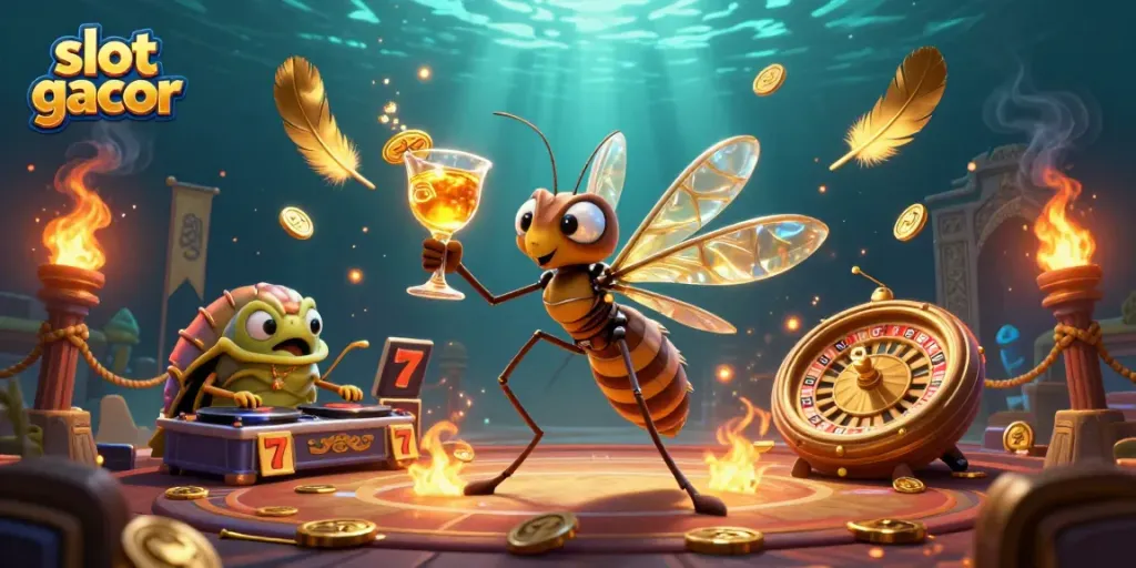 Experience the excitement of slot gacor gaming with vibrant characters and dynamic casino elements.