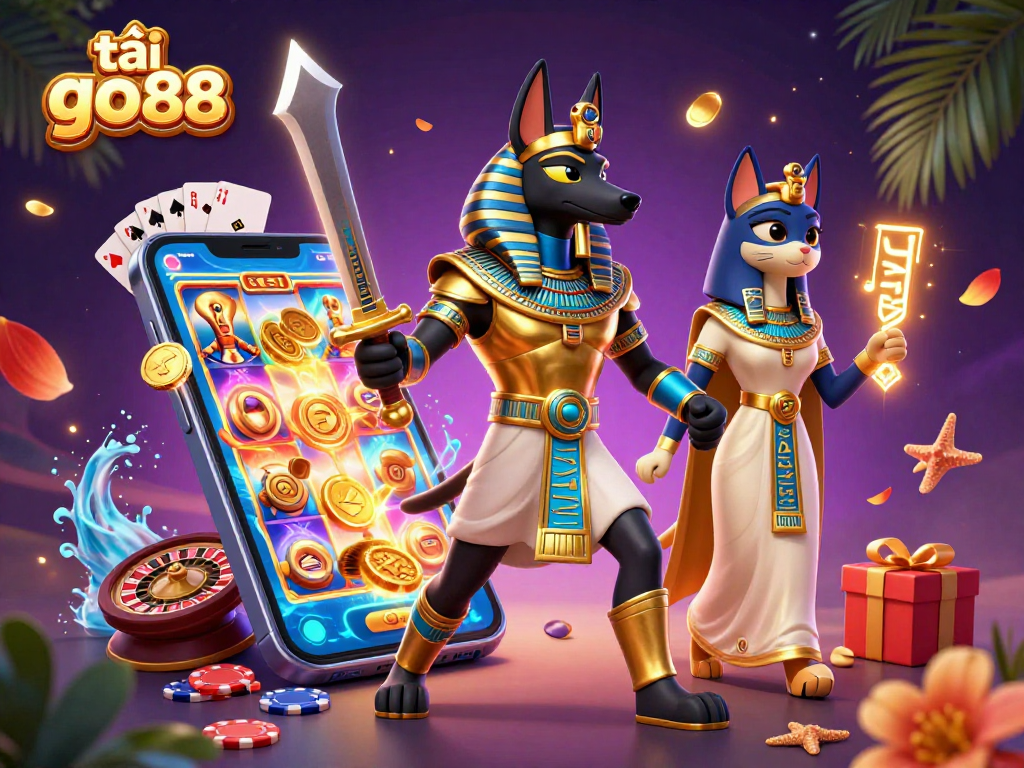 Spin to win with tải go88 in this vibrant, action-packed casino adventure illustration.
