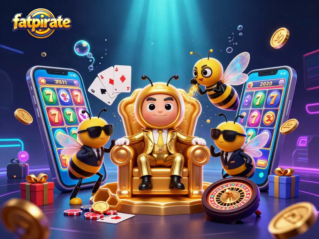 Witness fatpirate's buzzing excitement as the bumblebee mob boss commands a colorful casino scene filled with jackpot thrills.