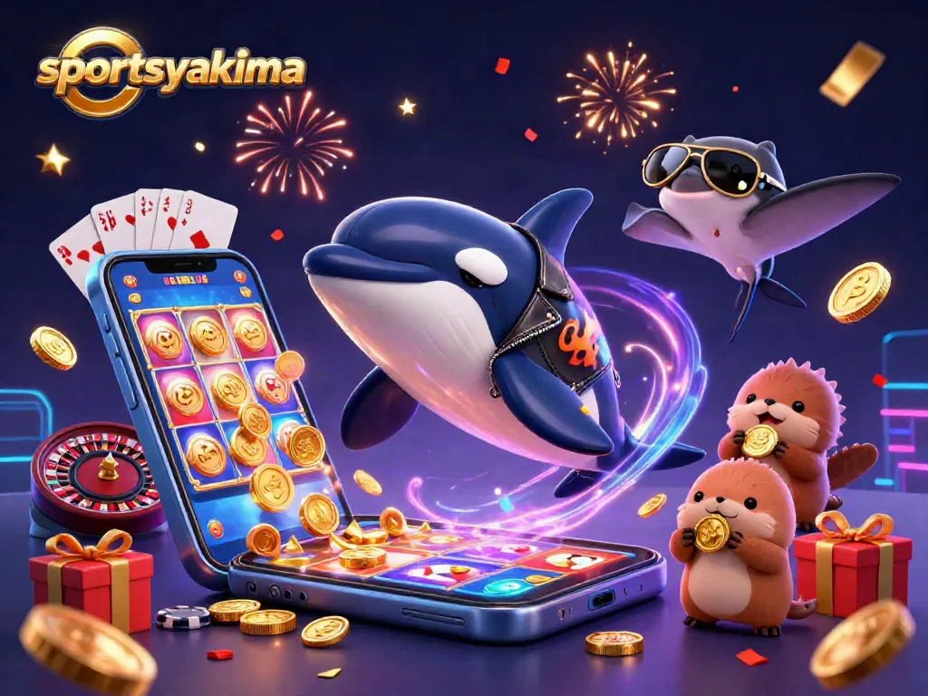 Experience thrilling gambling action with characters in a vibrant sportsyakima-themed casino illustration.