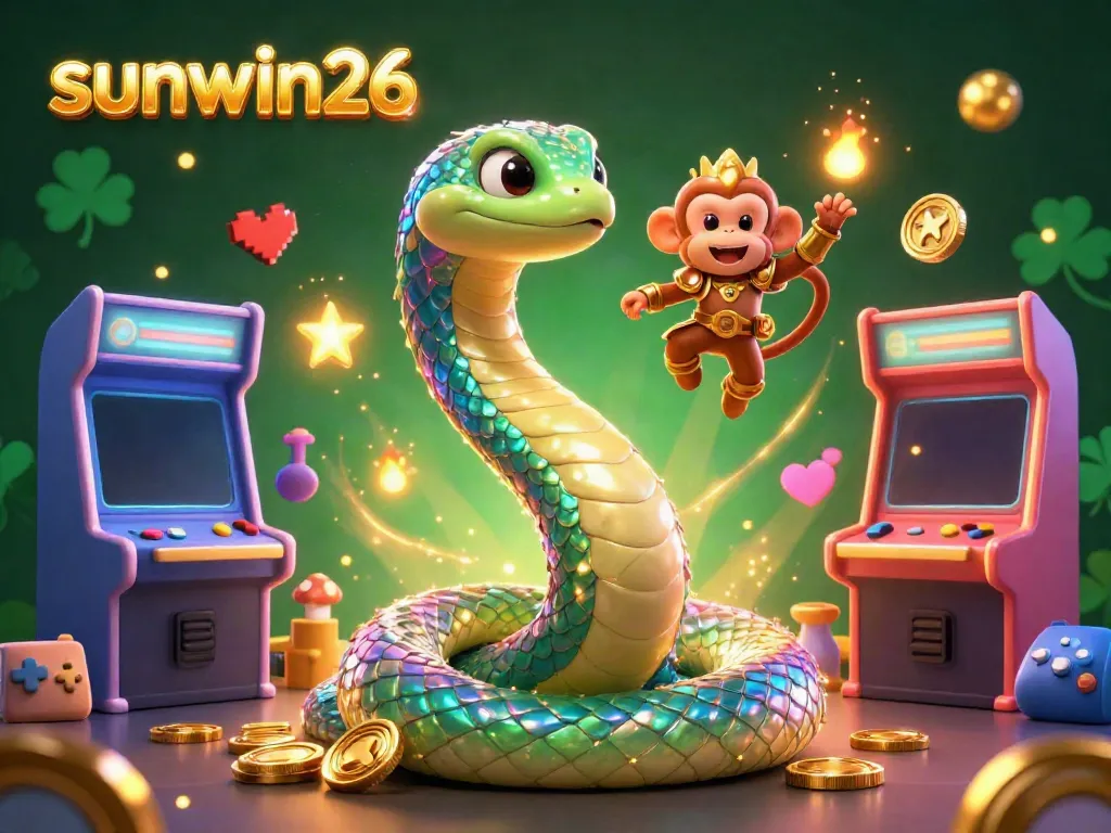 Engage in thrilling gameplay with sunwin26, featuring a vibrant 3D casino scene with colorful arcade elements and dynamic characters.