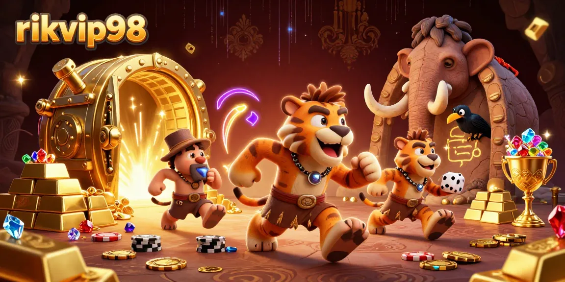 Experience the thrilling world of rikvip98 with a lively 3D casino scene filled with exciting game elements.