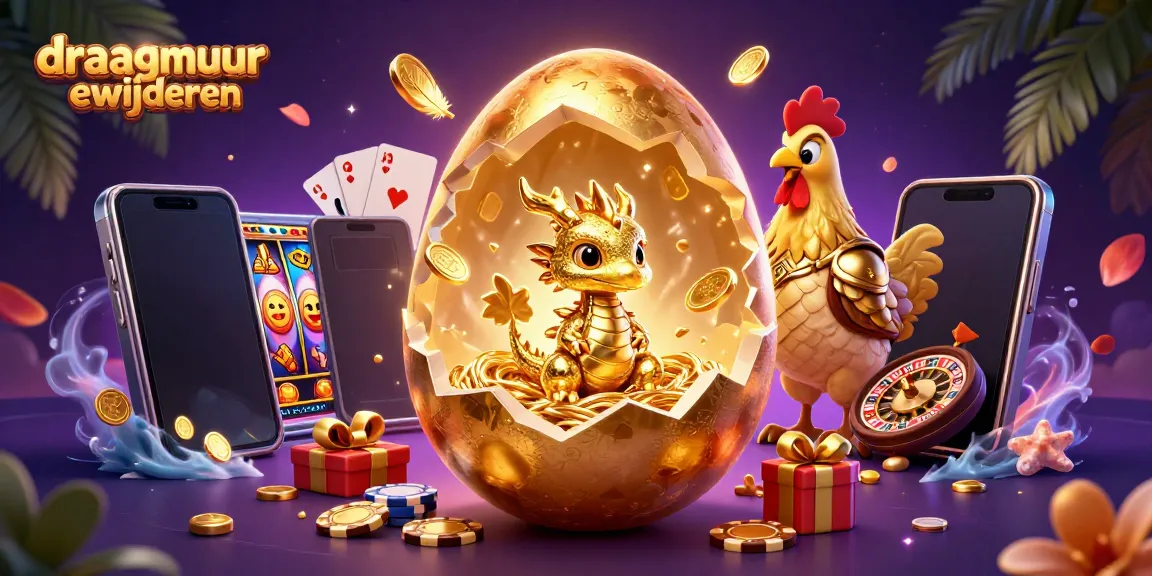 Draagmuur verwijderen met een gouden baby-draken nest van pokerchips, dynamisch samenspel van slots en casino-elementen
