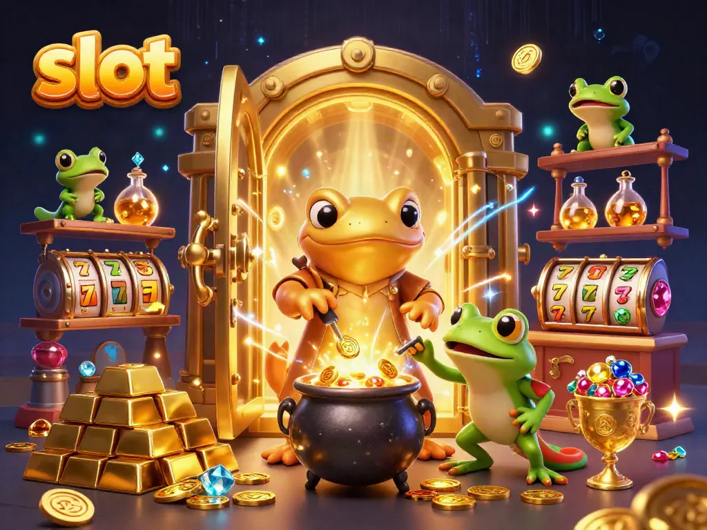 Experience thrilling slot adventures in a vibrant casino scene filled with gold and gameplay elements.