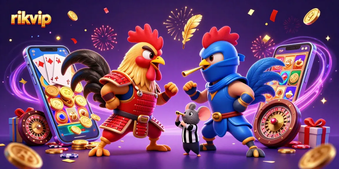 Engage with the thrilling rikvip gaming adventure with battling roosters and dynamic casino elements.
